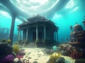 Magnificent ancient city of Atlantis. Fantasy underwater temple. Aquatic stone ruins, AI generated Royalty Free Stock Photo