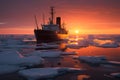 A magnificent Arctic sunset, graced by an icebreaking vessels presence Royalty Free Stock Photo