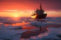 A magnificent Arctic sunset, graced by an icebreaking vessels presence Royalty Free Stock Photo