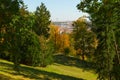 A magnificent autumn park in Prague. Park on Petrin hill