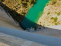 Magnificent bird`s eye view from the top of the Bimont dam in Provence near Aix en Provence
