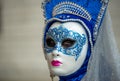 Magnificent blue mask in Venice Carnival, Italy, closeup Royalty Free Stock Photo