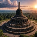 Magnificent Borobudur temple aerial shot. Java, Indonesia made with Generative AI