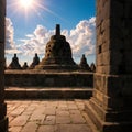 Magnificent Borobudur temple aerial shot. Java, Indonesia made with Generative AI