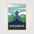 The magnificent borobudur temple vintage poster vector wonderful indonesia illustration