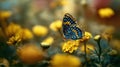 The Magnificent Butterfly Resting on Bright Yellow Flowers in a Garden Setting AI generated image Royalty Free Stock Photo
