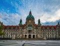 Magnificent, castle-like building of New City Hall in Hanover, Lower Saxony, Germany