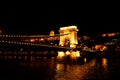 Magnificent Chain Bridge Szechenyi Lanchid at night in beautiful Budapest, Hungary