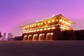 Chinese Gate Tower Of Tang Dynasty Under Ultra Violet Night Sky, Srgb Image
