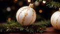 Magnificent Christmas balls on a spruce tree.