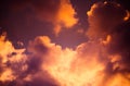 Magnificent colorful clouds in the evening sky. Bright, pink clouds in the sky at sunset. Beautiful evening skyscape. Abstract, pu Royalty Free Stock Photo