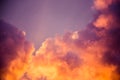 Magnificent colorful clouds in the evening sky. Bright, pink clouds in the sky at sunset. Beautiful evening skyscape. Abstract, pu Royalty Free Stock Photo