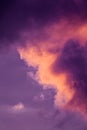 Magnificent colorful clouds in the evening sky. Bright, pink clouds in the sky at sunset. Beautiful evening skyscape. Abstract, pu Royalty Free Stock Photo