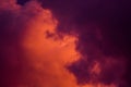 Magnificent colorful clouds in the evening sky. Bright, pink clouds in the sky at sunset. Beautiful evening skyscape. Abstract, pu Royalty Free Stock Photo