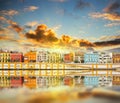 Magnificent Colorful panorama of Seville riverside of Guadalquivir at sunset, Spain