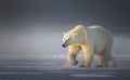 A polar bear in its natural habitat, hunting for food on ice floes in the Arctic Ocean, generative AI