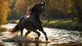 magnificent dark horse runs energy in nature equine water stallion summer splash