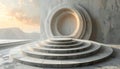 A magnificent digital rendering of an abstract minimalist architectural structure featuring concentric circular tiers made of Royalty Free Stock Photo