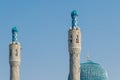 The magnificent dome and minarets of the cathedral mosque against the blue sky. Ramadan Kareem background