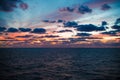 Magnificent evening sky over Pacific Ocean. Sunset behind clouds.