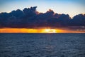 Magnificent evening sky over Pacific Ocean. Sunset under dark clouds.