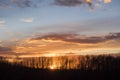 Magnificent evening Sky. Sun setting down behind winter trees. Royalty Free Stock Photo