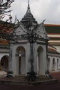 Magnificent exterior design of white Sala at Phra Pathommachedi Thailand.