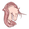 Fairy tale unicorn horse with long mane vector portrait