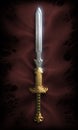 Magnificent fantasy barbarian sword lying on a piece of cloth