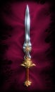 Magnificent fantasy barbarian sword lying on a piece of cloth