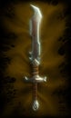 Magnificent fantasy barbarian sword lying on a piece of cloth