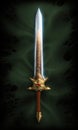 Magnificent fantasy barbarian sword lying on a piece of cloth