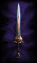 Magnificent fantasy barbarian sword lying on a piece of cloth