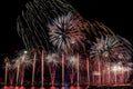 Magnificent fireworks over Daugava river to celebrate Riga City Festival.