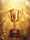 A magnificent golden trophy glimmers with an enchanting luminescence, its intricate detailing and ornamental design Royalty Free Stock Photo