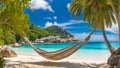 Magnificent hanging hammock rest the backdrop coast idyllic relaxation