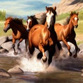 Galloping River Steeds Royalty Free Stock Photo