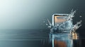 Magnificent ice cube splashing in water, a refreshing display of chilling droplets