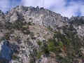 Magnificent landscape in the Altai mountains tourist trip by cable car in the summer of Russia in the rocky gorge