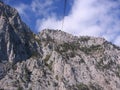 Magnificent landscape in the Altai mountains tourist trip by cable car in the summer of Russia in the rocky gorge