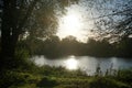 Magnificent landscape with Lake Wuhlesee at sunset in October. Marzahn-Hellersdorf, Berlin, Germany Royalty Free Stock Photo