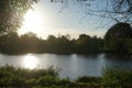 Magnificent landscape with Lake Wuhlesee at sunset in October. Marzahn-Hellersdorf, Berlin, Germany Royalty Free Stock Photo