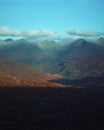 Magnificent landscape of mountain peaks at sunset