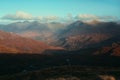 Magnificent landscape of mountain peaks at sunset