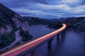 Magnificent landscape, nightscape with light trails and the rock phenomenon The Wonderful Rocks Balkan mountain, Bulgaria