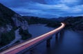 Magnificent landscape, nightscape with light trails and the rock phenomenon The Wonderful Rocks Balkan mountain, Bulgaria