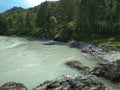 Magnificent landscape river on the shore in the Altai mountains tourist trip in the summer of Russia in the rocky gorge