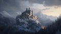 magnificent large stronghold, castle in a snowy mountains