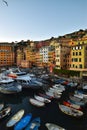 Magnificent light and color reflections create a magical atmosphere in the characteristic city of camogli