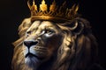Magnificent lion with golden crown Generative AI Illustration